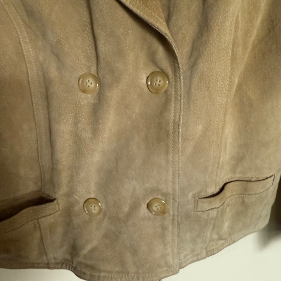 Marsh Landing Tan Suede Leather Jacket Faux Fur Collar Size Medium - Picture 5 of 10